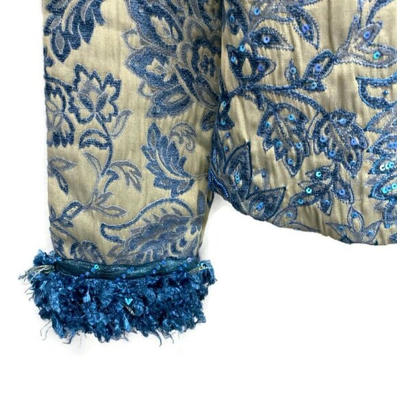 YakMagik Taupe & Blue Beaded Floral Print Jacket - Picture 3 of 3